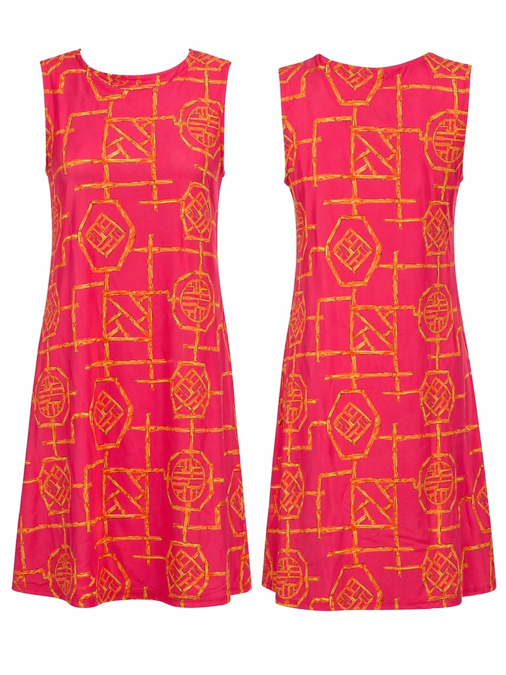 Jude Connally Pink and Orange Bamboo Lattice Sleeveless Shift Dress